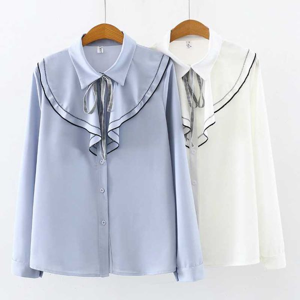 

blusas mujer de moda 2020 ruffles chiffon blouse shirt women clothes long sleeve blouse women womens and blouses c766, White