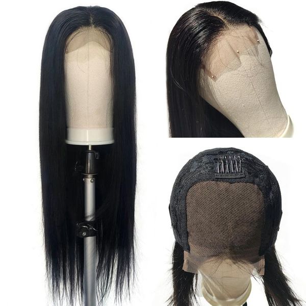 

lace wigs emol brazilian straight closure pre plucked hairline 150% density remy human hair with baby 4x4, Black;brown