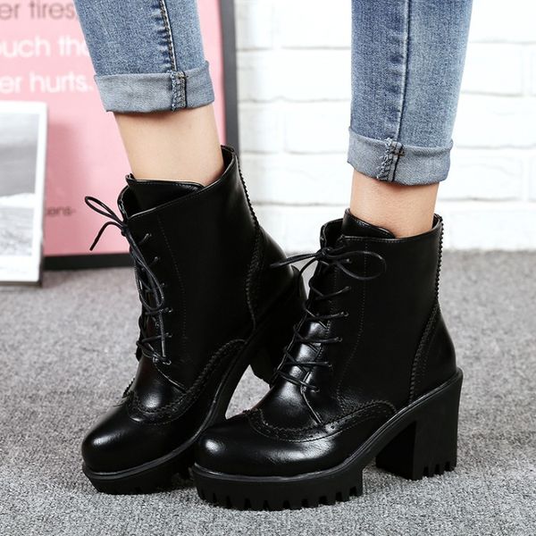 

boots big size 9 10 11 women woman winter shoes botas cross strap square with round head, Black