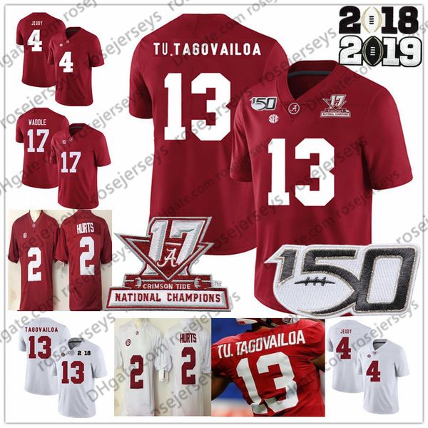 

2020 alabama crimson tide tua tagovailoa jersey 13 4 jerry jeudy 17 jaylen waddle 2 derrick henry jalen hurts najee harris red champions, Black;red