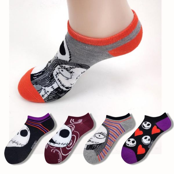 

fashion cartoon skull print funny boat socks summer breathable invisble black white grey low ankle socks non-slip happy
