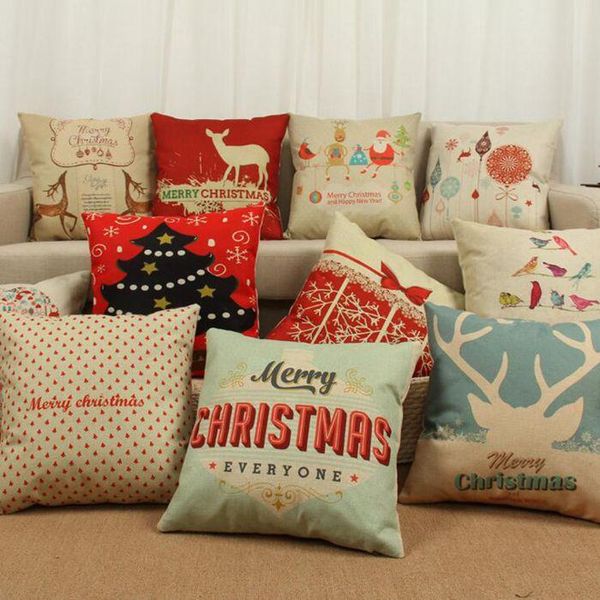 Pillow Natal Caso retro linho capa de almofada 45 * 45 centímetros Praça fronha Xmas Fronhas Decoração de Natal 11 Designs 25