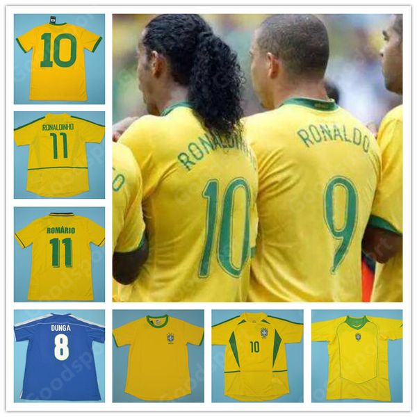 

retro pelÃ© brasil jerseys 57 88 94 98 00 02 shirts ronaldo r carlos romario ronaldinho bebeto kaka rivlado adriano football calcio futbol, Black;yellow