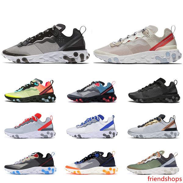 

new react element 55 87 men women running shoes triple black anthracite white royal red fashion mens trainer runners outdoor sneakers