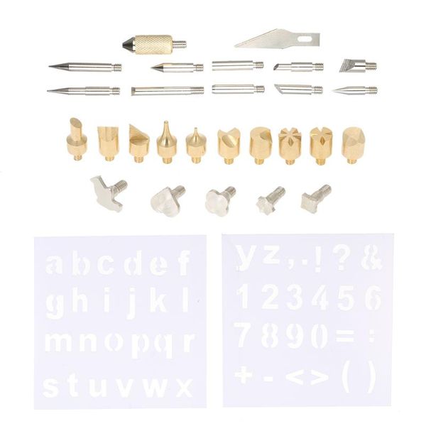 

28pcs/set wood carving tips + wood soldering tips +wood embossing +knife blade +blade holder + stencil set(2 sheets
