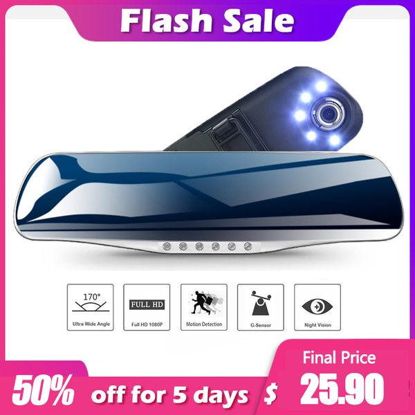 

2019 car dvr rearview mirror recorder rear camera dash camera 4.3 inch full hd multi-language automatic cycle video nightvision