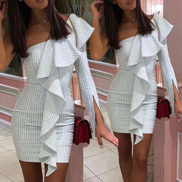

женщины одно плечо оборками в полоску платье bodycon сексуальные женские вечеринки короткие мини платья летние каникулы сарафан, Black;gray