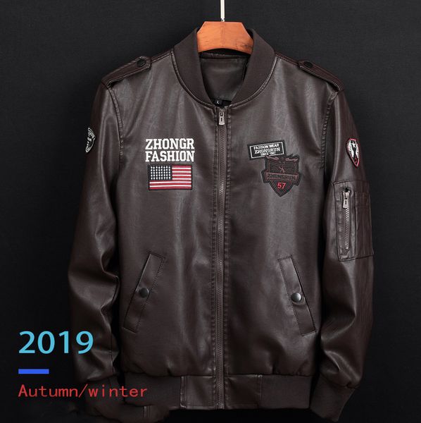 

designer men's leather flight jackets long sleeve fashion thick streetwear hip hop style highstreet men's leather jacket size m-6x, Black