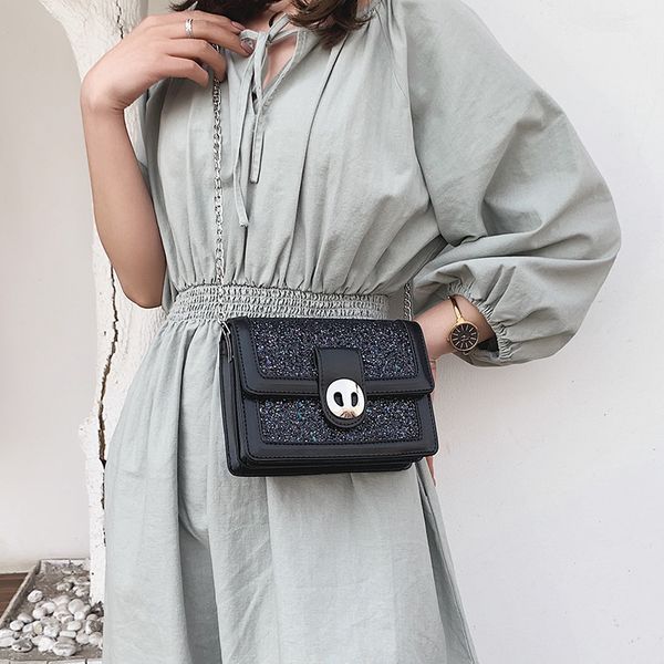 

jiulin summer ins super fire sequin package 2019 new korean version of joker shoulder slung fashion chain small square bag