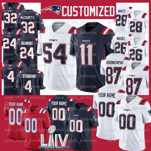 

2020 custom jarrett stidham patriot jersey james white sony michel matthew slater mccourty matthew slater n'keal harry, Black;red