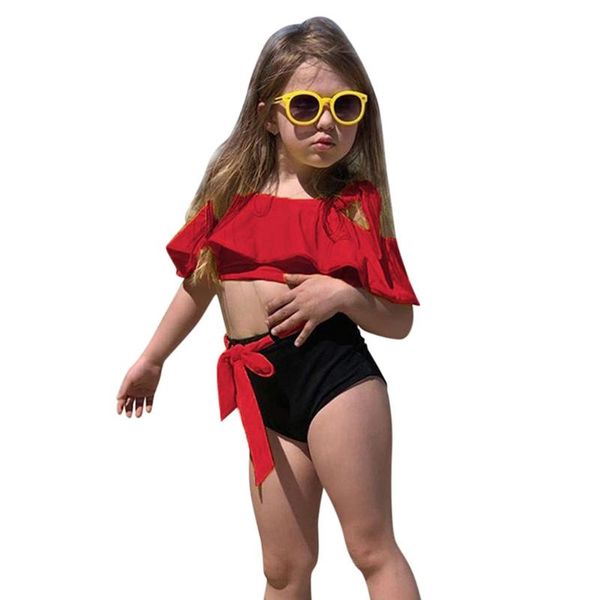 

лето детей девочка оборки мода отдельные девушки купальник из двух частей твердых купальников купальник бикини нижнего x