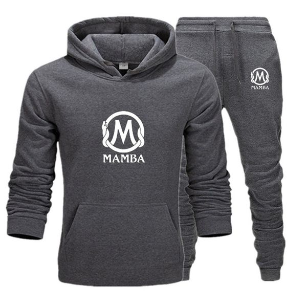

mamba spirit mens 2pcs tracksuits hooded solid color long sleeve letter print fashion sports designer homme clothing, Gray