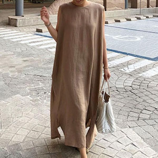 

plus size vintage women long dresses straight plain split maxi dress, Black;gray
