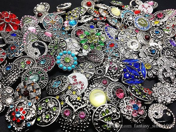 

brand new retro styles luxury women's antique silver rhinestone snap charm buttons 18mm diy jewelry accessories