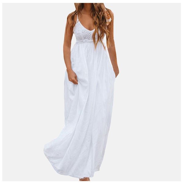 

lace sleeveless evening long dress sukienka open back dress high waist white dresses for women wedding party robe femme ete 2019, Black;gray