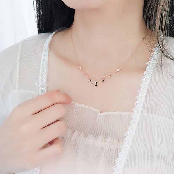 

bohemian chokers necklaces geometric star & moon cz crystal chains 925 silver rose gold gift for women jewelry fashion 2019, Golden;silver