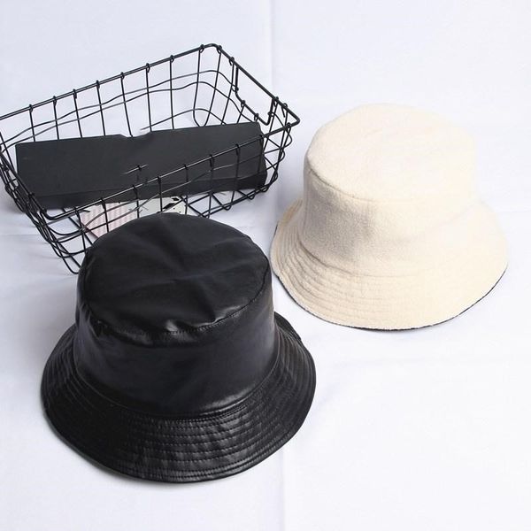 

2019 leatehr solid warm two sides bucket hat fisherman hat sun cap hats for men and women 480