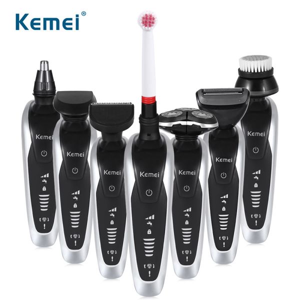

kemei 7 in 1 electric razor 3d hair head nose trimmer beard wash 3 blade rechargeable body groomer set beard wash