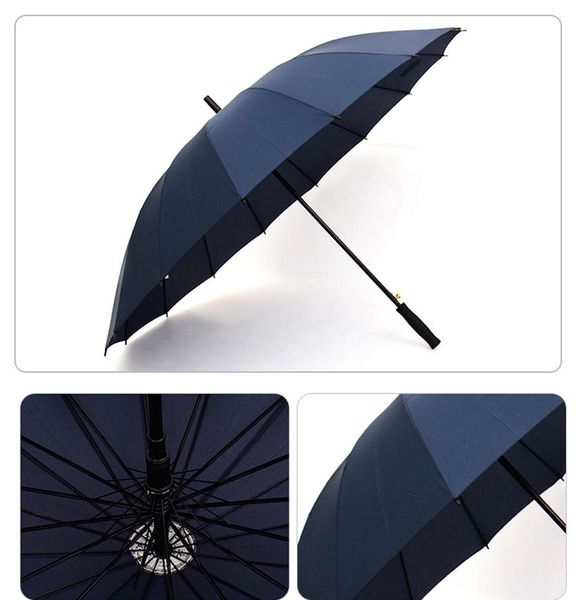 

straight umbrella long handle 16k windproof solid color pongee umbrella women men sunny rainy umbrella customized logo