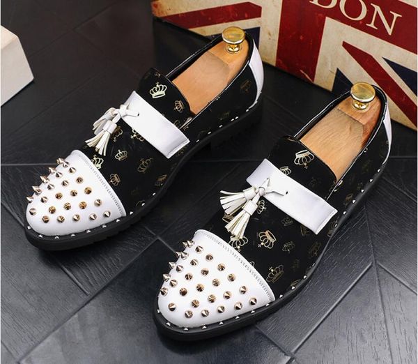 

new arrival men's tassel loafers genuine leather slip-on dress shoes handmade smoking slipper men flats wedding party shoes big size 38, Black
