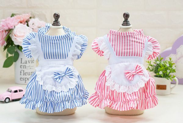 

strip dog party bow dress cat pet princess skirt tutu dress for small dog summer cotton shirt clothes overall housemaid costume