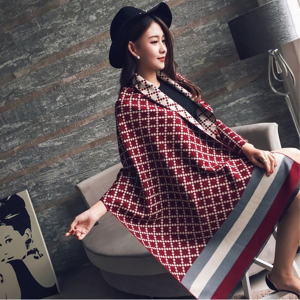 

plaid scarf for women autumn and winter new european-british style thickened long warm imitation cashmere tassel shawl, Blue;gray