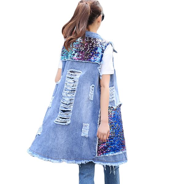 

plus size 3xl 2019 new fashion summer reindeer women lovers long mouwlless denim vest women gat denim vesten jeans cm222, Black;white