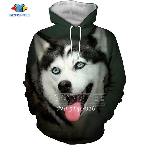 

sonspee casual fashion streetwear sweatshirt hoody clothing 3d printed harajuku siberian husky men pullover hoodie t579, Black
