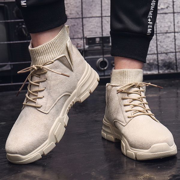 

white sports men boots 2019 new autumn and winter man shoes ankle boot men's snow shoes work outdoor snow ankle boots, Black