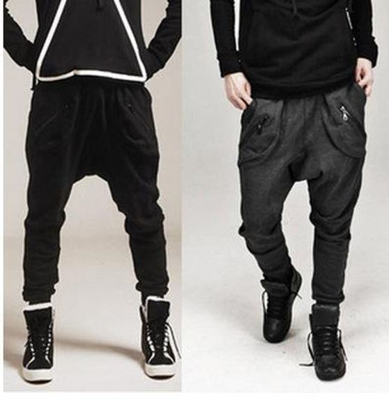 

men casual sweatpants drape drop crotch harem hip-hop pants trouser baggy dancing pants gothic punk style harem men, Black