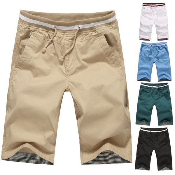 

summer men's casual knee length pants cotton male shorts beach pants shorts men's elastic waist pants, Black