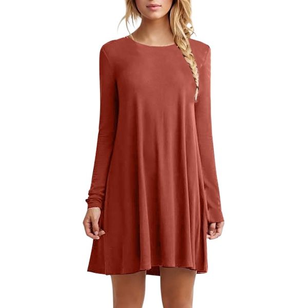 

women casual soild party long neck size loose dress round mini tunic plus plain sleeve brief new, Black;gray