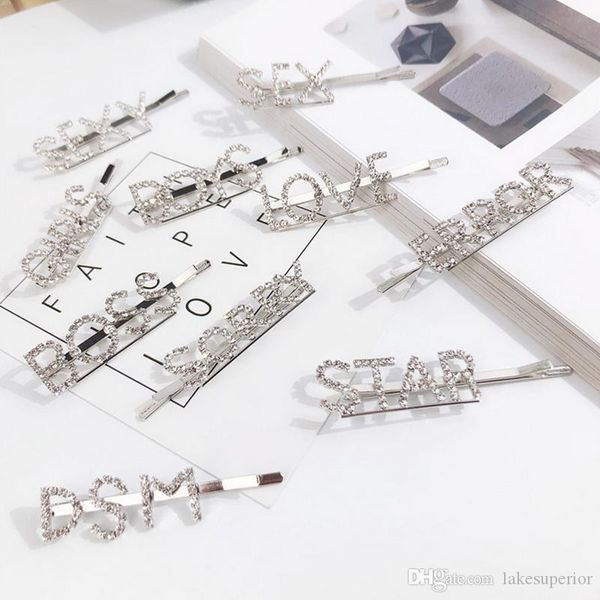 

women designer letter hair clip rhinestone letters stunning barrettes famous hair accessory gift for love multistyle, Golden;silver
