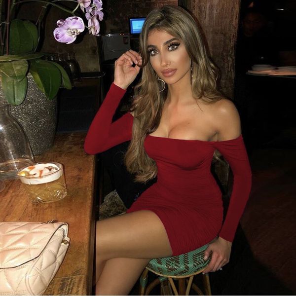 

женская дизайнерская мода dresssexy плечо с длинным рукавом хип платье 5 цветов 4 yards8c8u, Black;gray