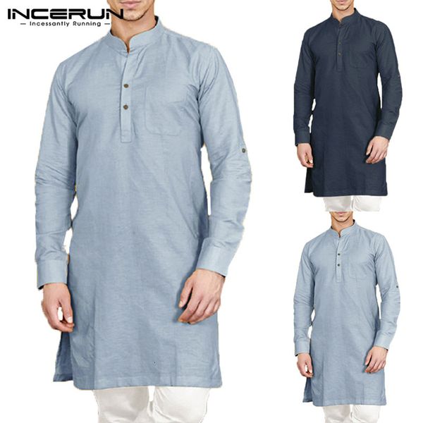 

INCERUN Мужчины Рубашка воротник стойка с длинным рукавом Кнопка Мужчины Топы Курта