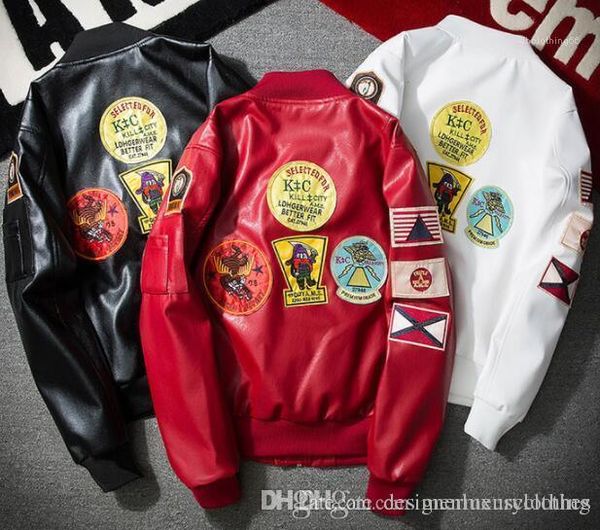 

designer coats bomber jackets embroidery design baseball jacket coats mens pu leather jacket ma1 pilot, Black;brown