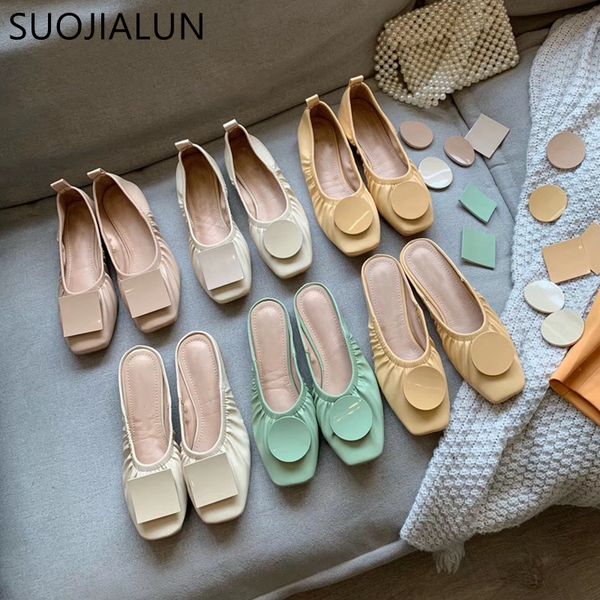 

suojialun 2019 summer flats ballet shoes women slip on loafers round toe mules unique design ladies ballerina soft zapatos mujer, Black