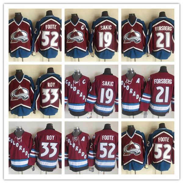 

vintage colorado avalanche ice hockey 52 adam foote 21 peter forsberg 9 paul kariya 19 joe sakic retro jerseys maroon white blue alternate, Black;red