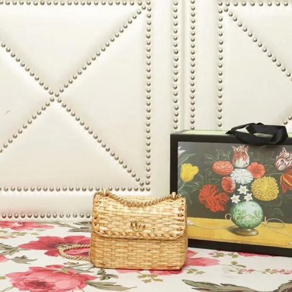 

New rattan woven mall quare box traw bag 524829 real leather iconic bag houlder bag tote cro body bu ine me enger bag