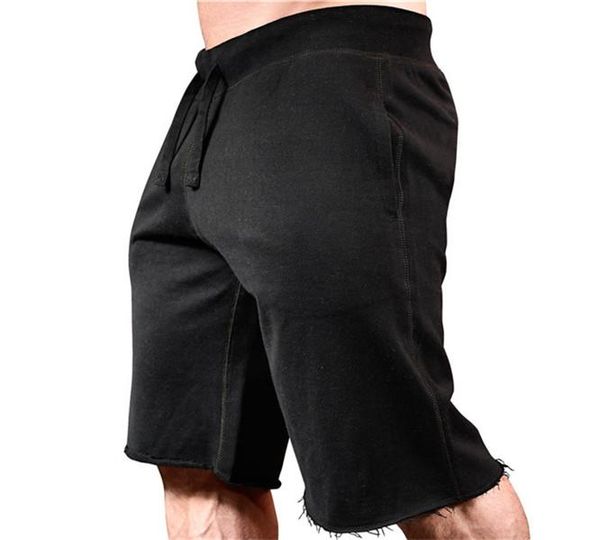 

mens shorts fitness running shorts pure color sports knee length pants causal male clothes summer frayed cutoff, White;black