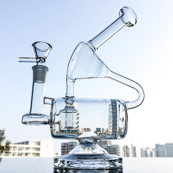 Narghilè unici da 9 pollici Bong in vetro trasparente Pettine Recycler Oil Dab Rigs Bong percolatore in linea 14mm Tubi per acqua con giunto femmina con ciotola WP143