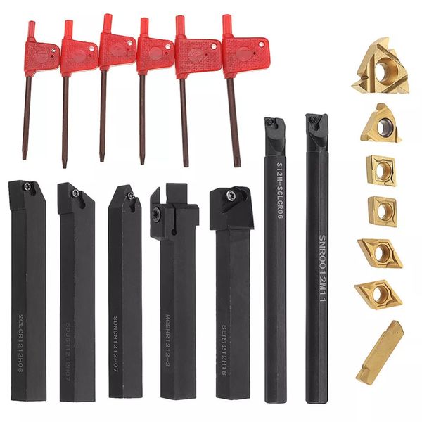 

7pc lathe turning tool torno lathe tools holder solid carbide inserts holder boring bar cutter metal turning rod industria