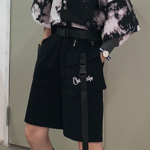 

women's shorts summer female korean ins version of loose letter printing cargo short paragraph large size high waist casual, White;black