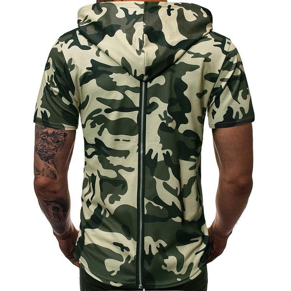 

short sleeve mens designer teenager fashion sportstees mens camouflage hooded zipper tshirt panelled, White;black