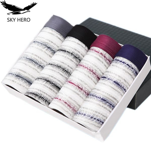 

4pcs/lot panties for men underwear male shorts mens boxers underpants prints bamboo panties man floral thin set loose boxer, Black;white