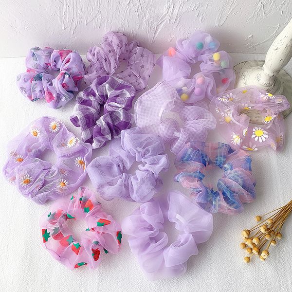 Donna Colore viola Cravatte per capelli Scrunchies Ragazze Titolari di coda di cavallo Accessori per capelli da donna Ornamenti per copricapo Corda per gomma da capelli