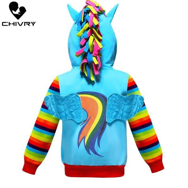 

baby boy girls unicorn cosplay sweatshirt children rainbow striped hooded clothing jacket coat kids casual sport outerwear, Black
