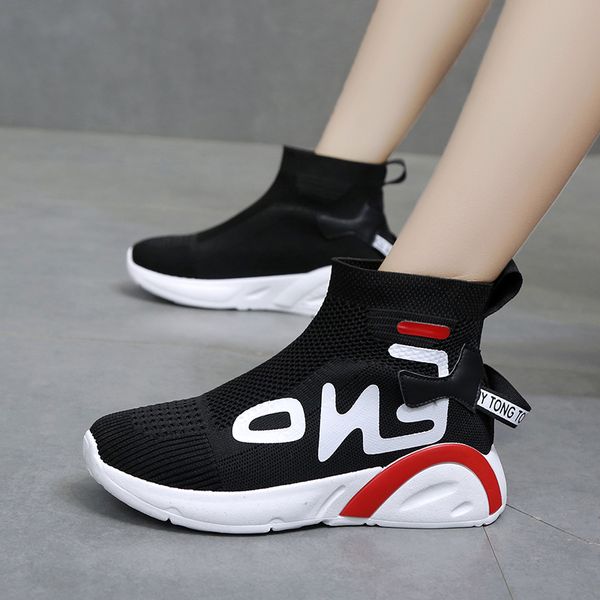 

2019 autumn new women sock boots comfortable platform sneakers for women platform boots wholesale, Black