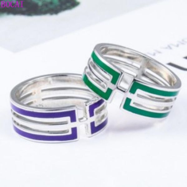 

s925 sterling silver lady ring temperament cross drop glaze wide index finger ring thai silver fashion accessories 2020 new, Golden;silver