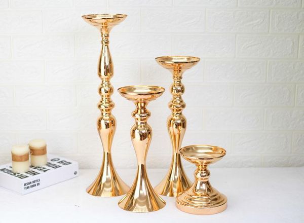 

gold white silver candle holders metal candlestick flower stand vase table centerpiece event flower rack road lead for wedding party home, s